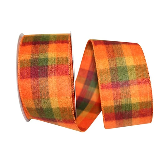 JAM Paper 2.5" x 10yd. Flannel Peak Plaid Wired Ribbon